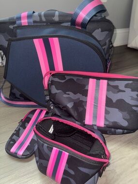 Haute Shore Billie Epic Tennis Camouflage Bag Set with Pink Stripes